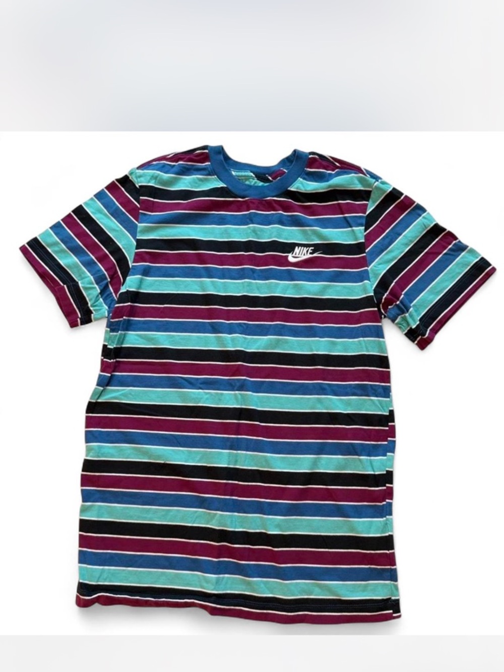 Nike Striped Tee - Teal, Aqua & Burgundy